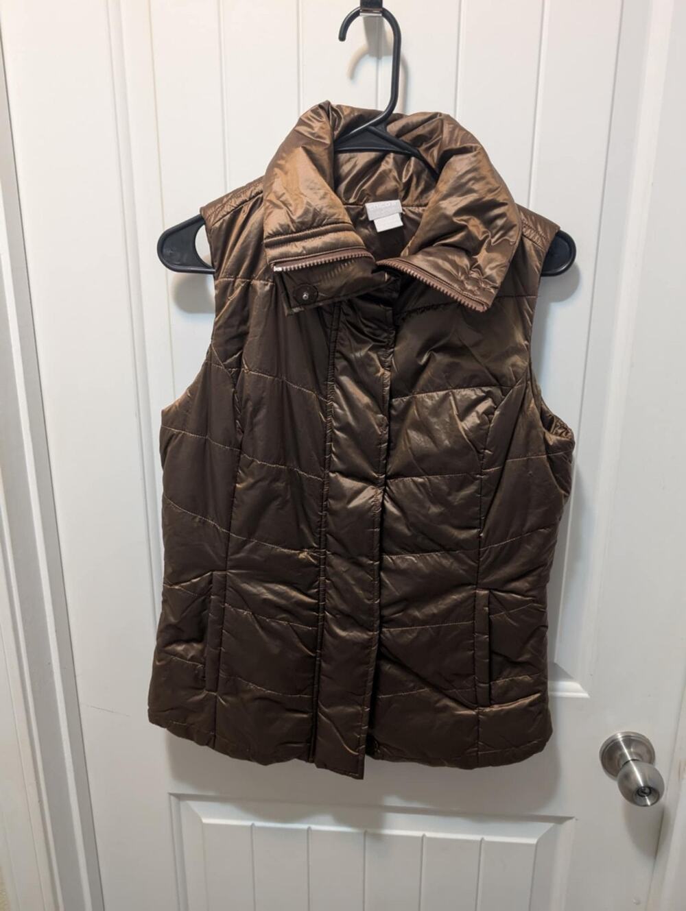 Chico's Zenergy Shiny Brown Full Zip Puffer Vest Casual Work School Size 0